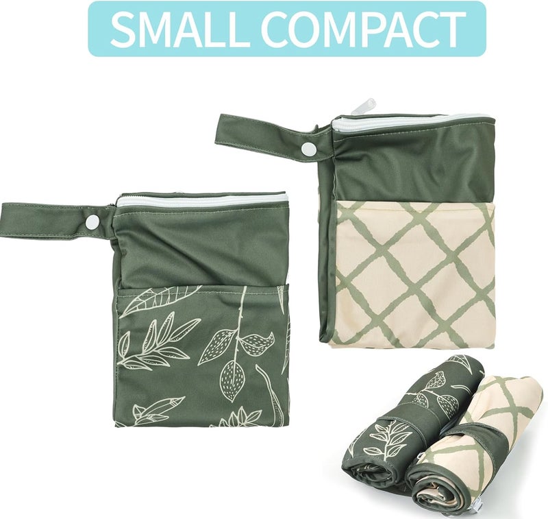 CoolaPeach 2pcs Wet Bags Waterproof Reusable Wet Dry Bag with Two Zippered Pockets Travel Beach Pool Daycare Yoga Gym Bag for Baby Cloth Diaper,Swimsuits,Wet Clothes (Leaves & Grids) - Image 5